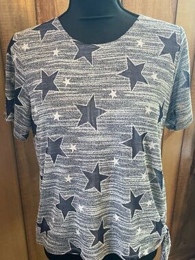 Alfred Dunner Navy and White Star Pullover Top